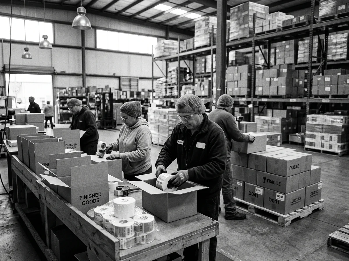 Finished labels packed for international delivery