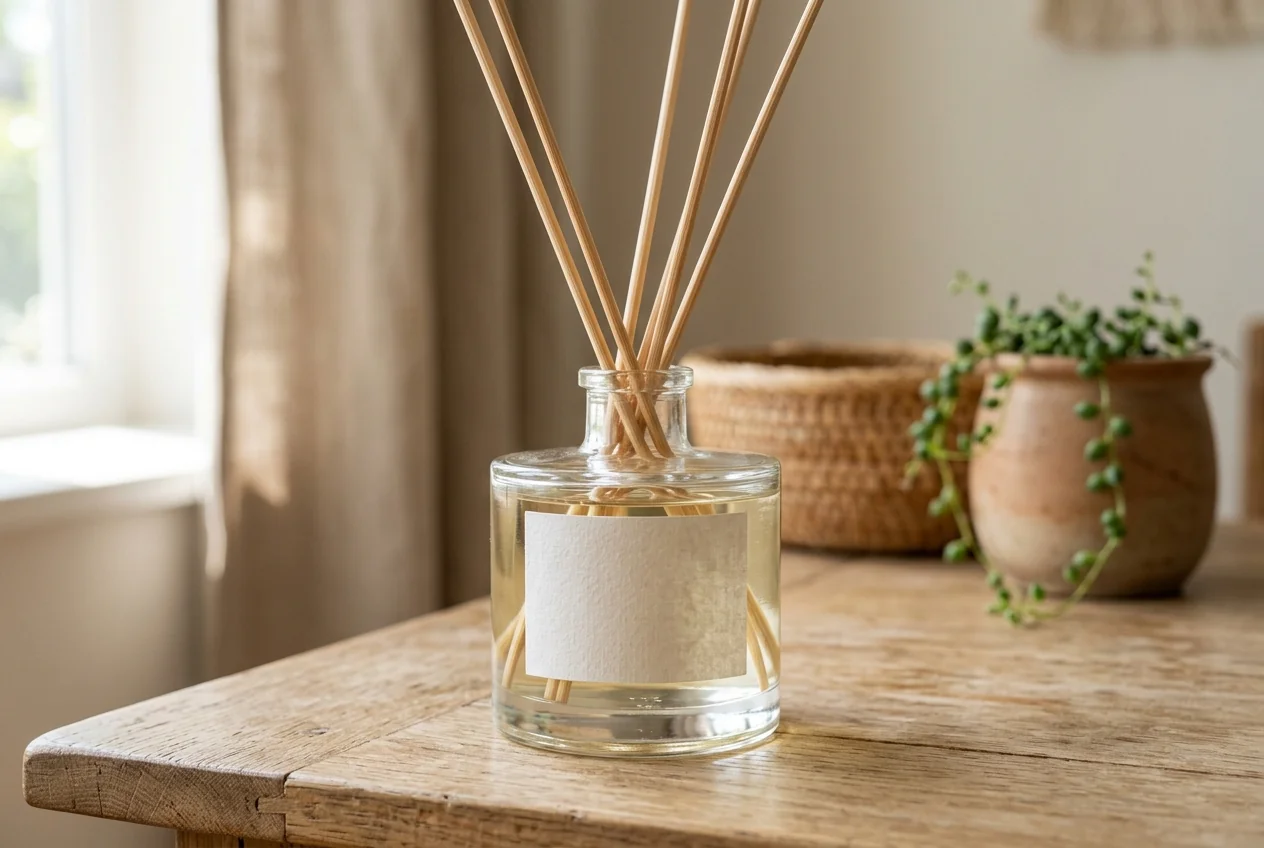 Reed diffuser labels for glass bottles exposed to fragrance oil