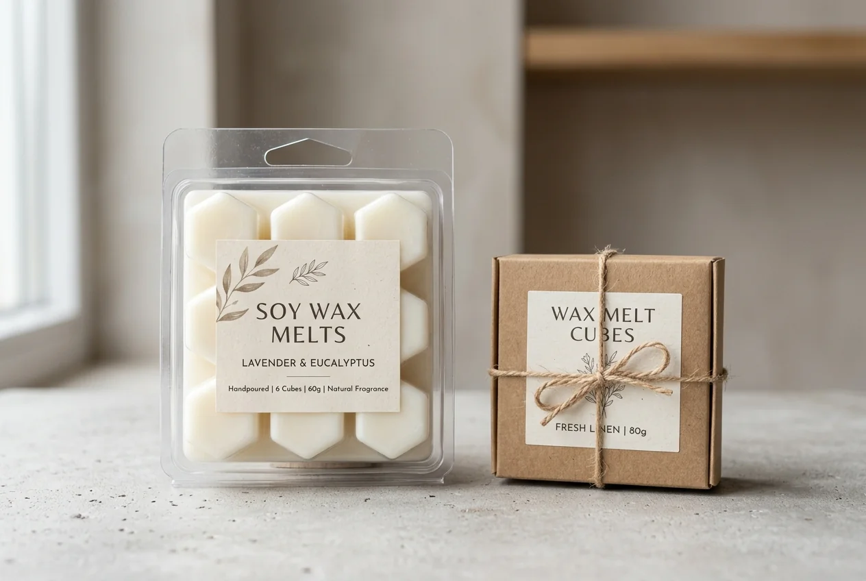 Wax melt labels for clamshells, boxes and bags