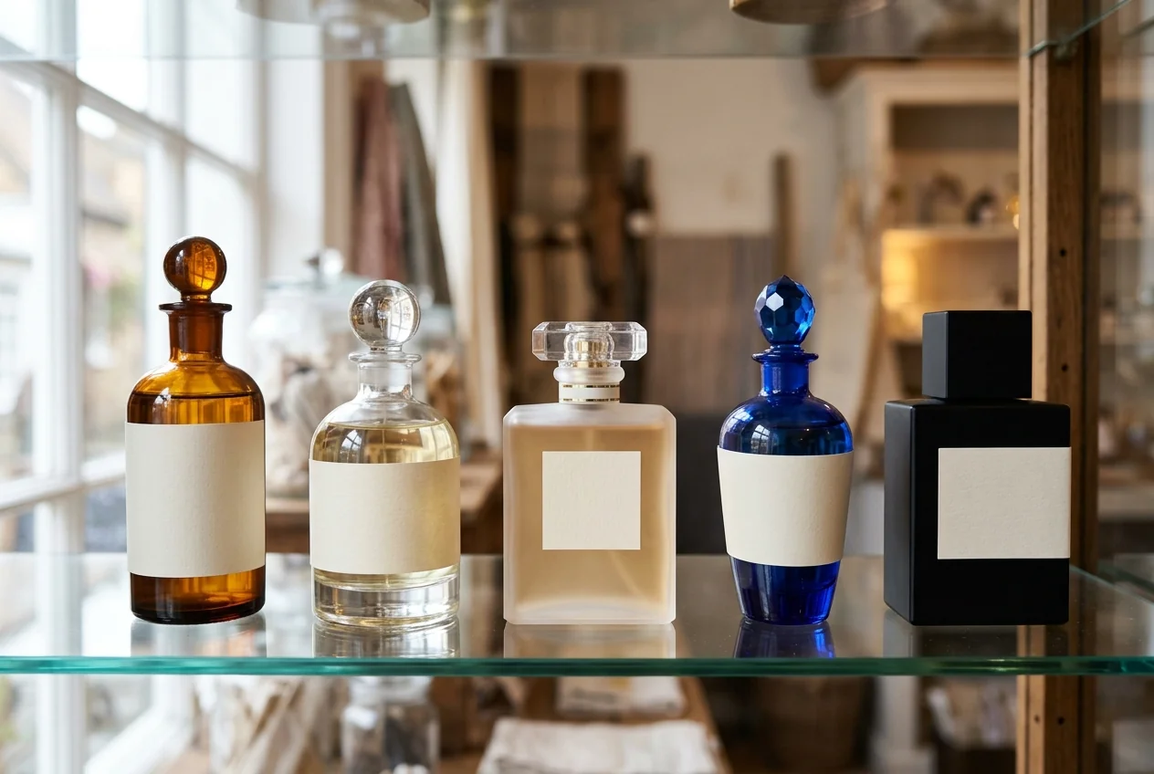 Custom perfume labels with foil and textured paper