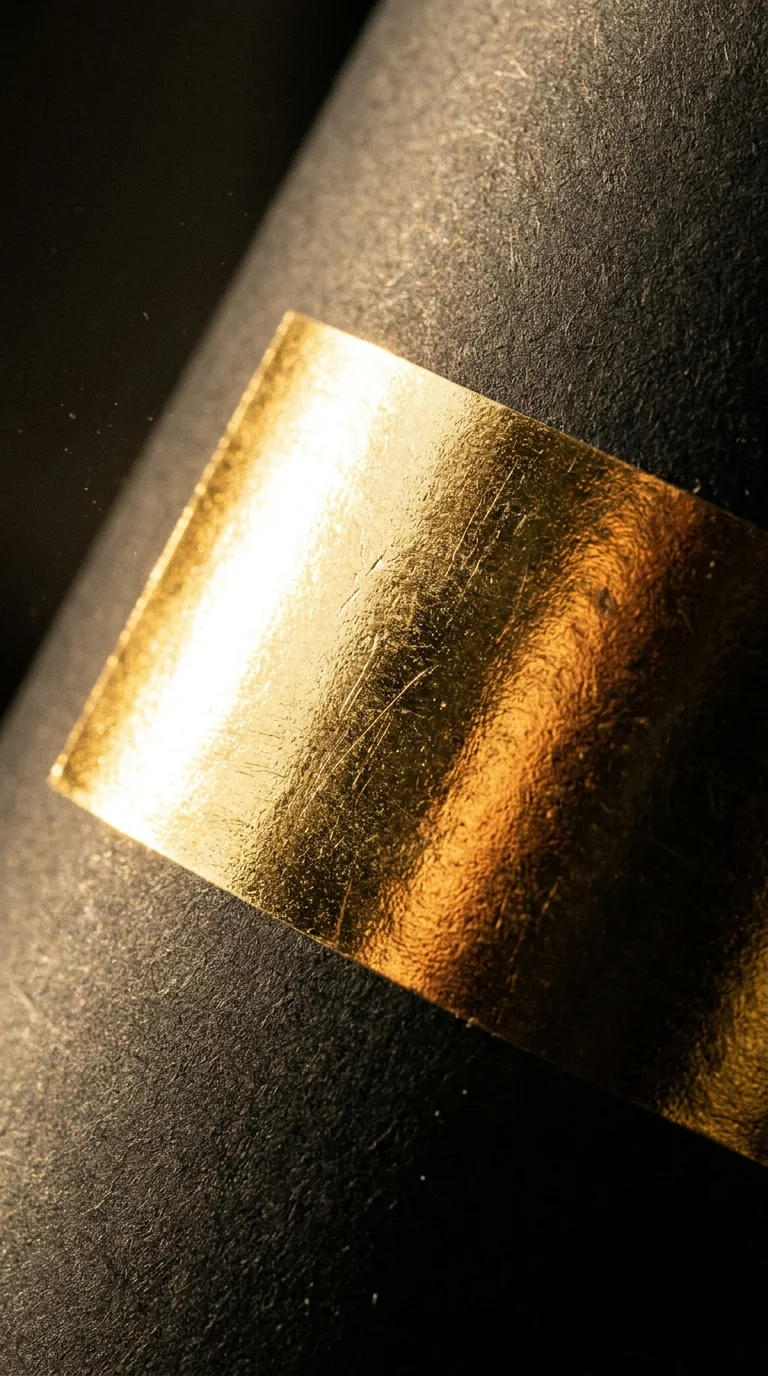 A gold foil stamped label catching the light
