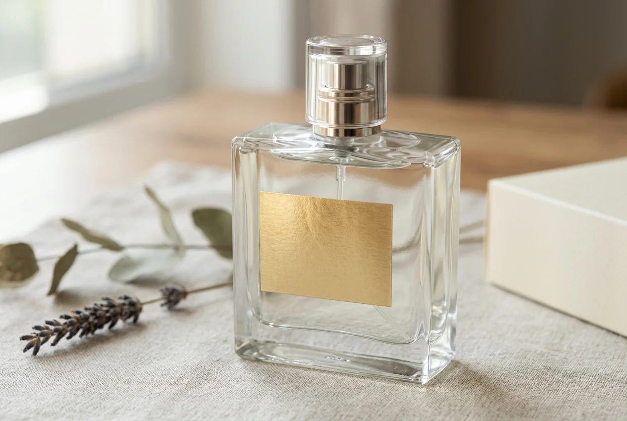 Metallic foil logo on cosmetics and perfume packaging