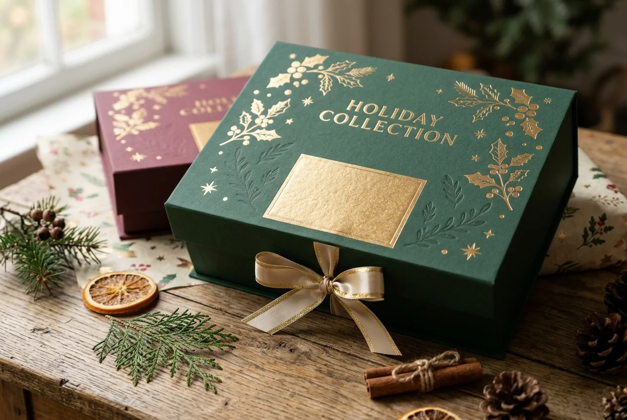 Metallic foil accents on holiday and limited-edition packaging