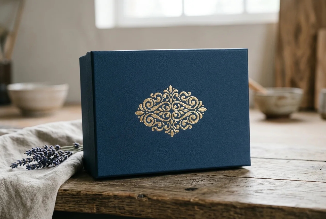 Foil detail on premium luxury product packaging