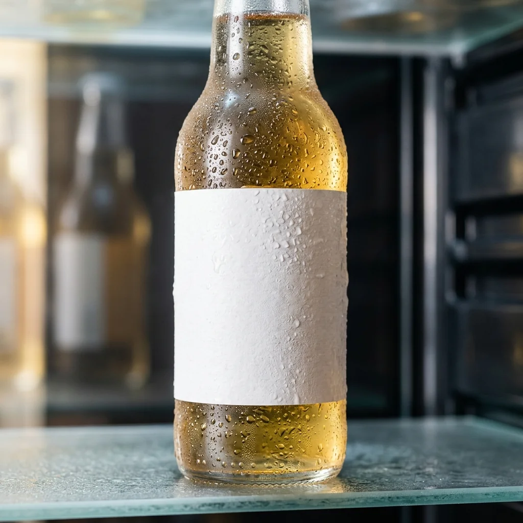 Condensation on a chilled beverage bottle