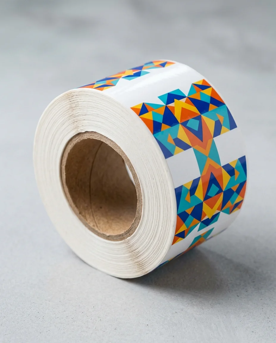 Custom roll label wound on a core