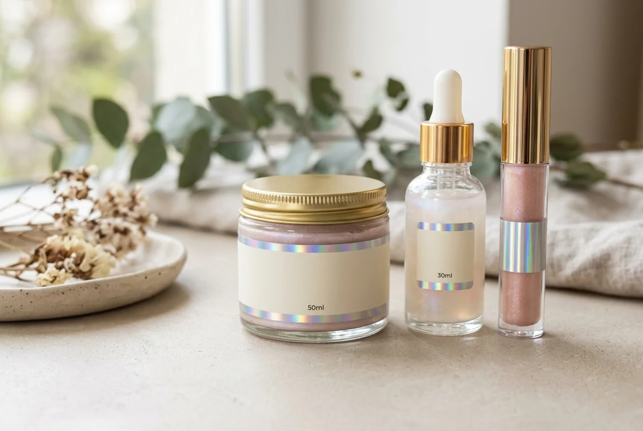 Holographic accents on cosmetics and beauty packaging