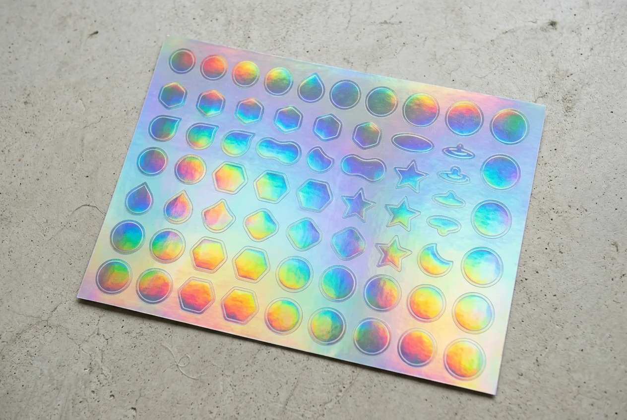 Rainbow holographic promotional stickers and labels