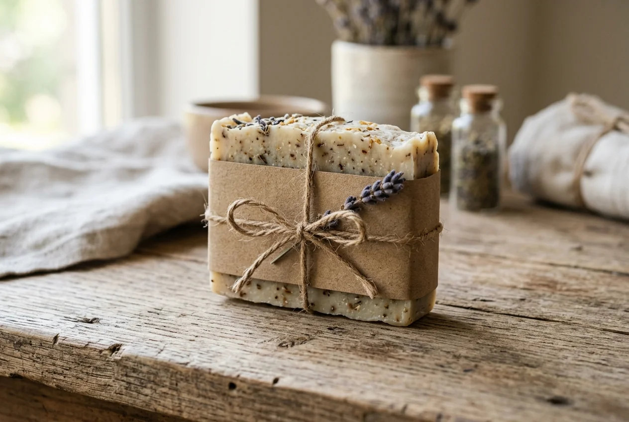 Natural kraft labels on handmade and organic artisan products