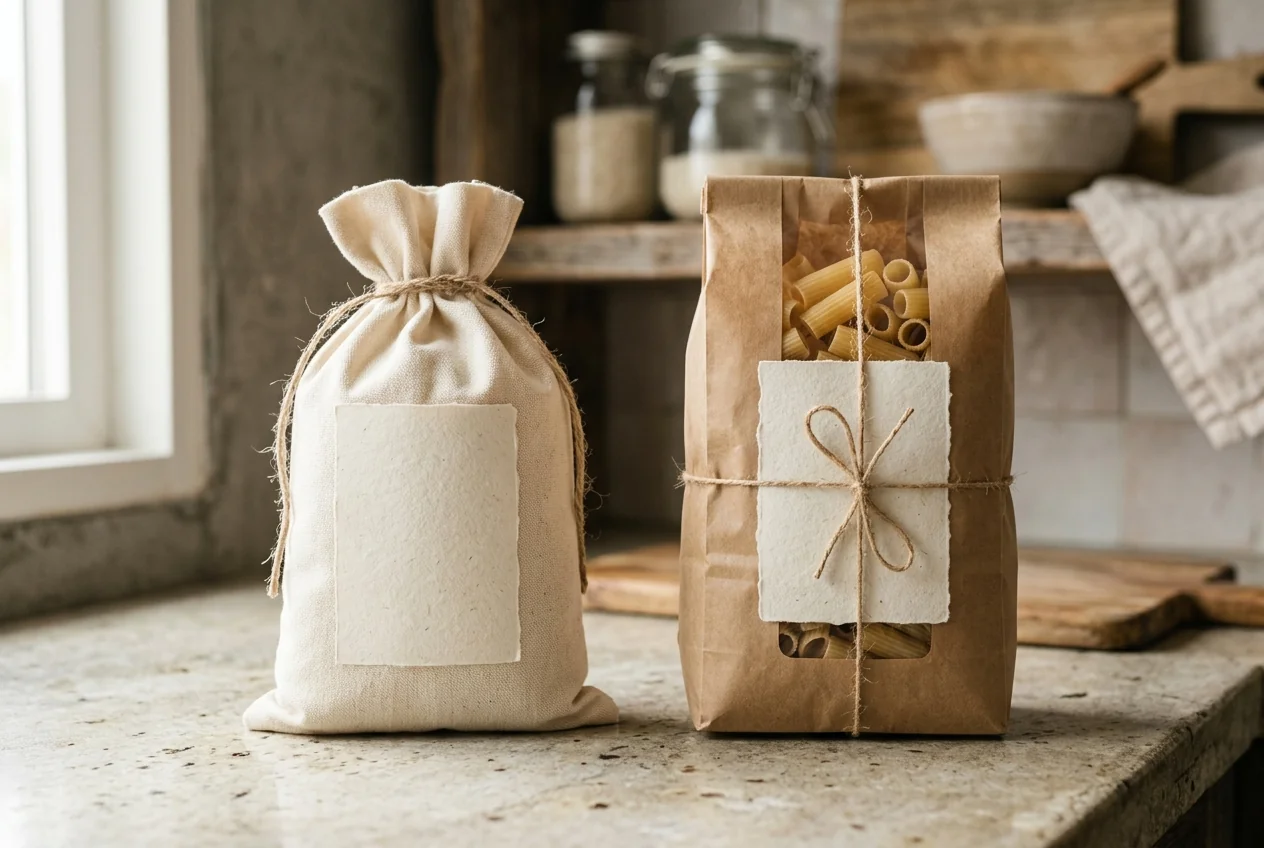 Paper labels on dry food and packaged pantry goods