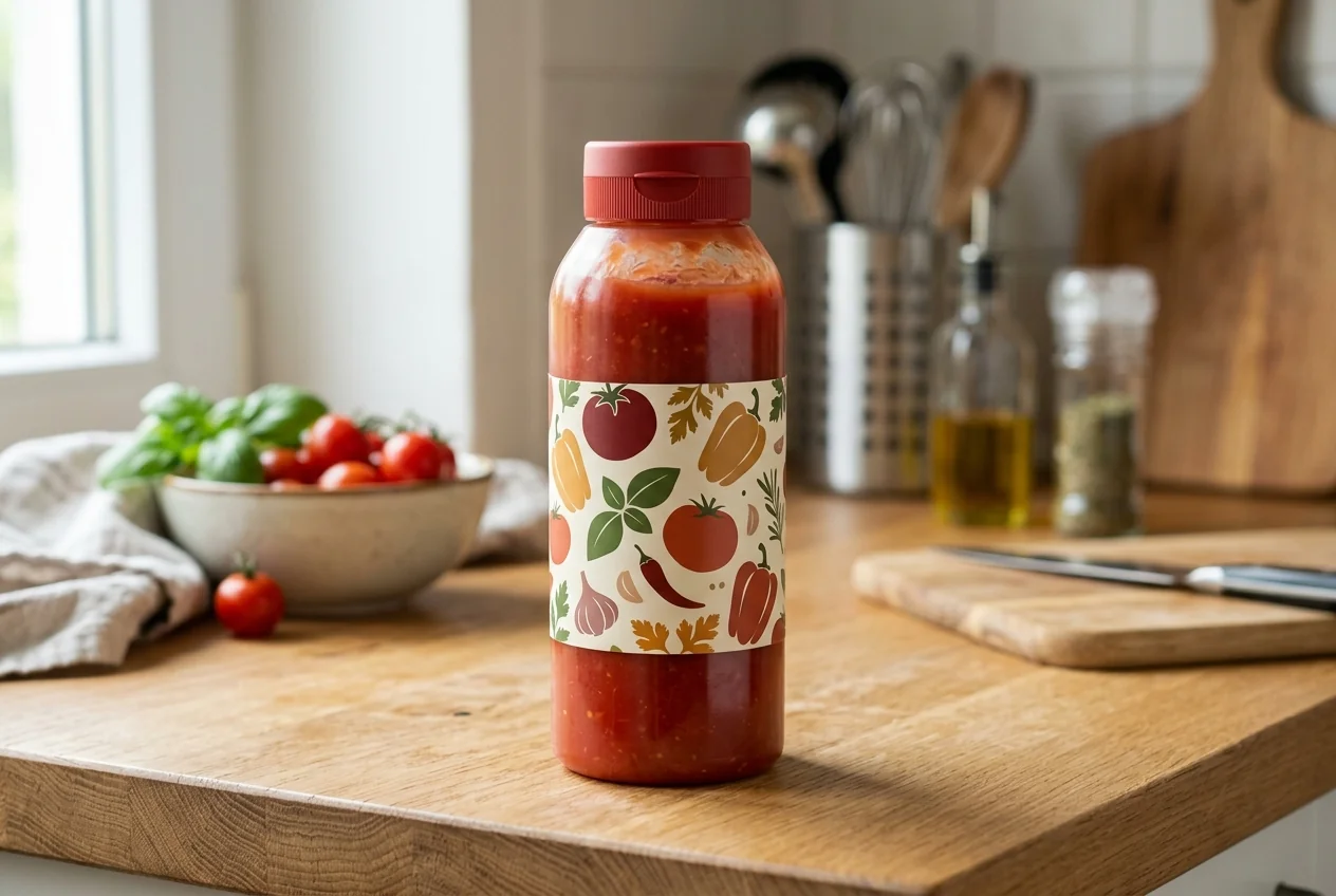 Vinyl labels that flex with squeeze bottles