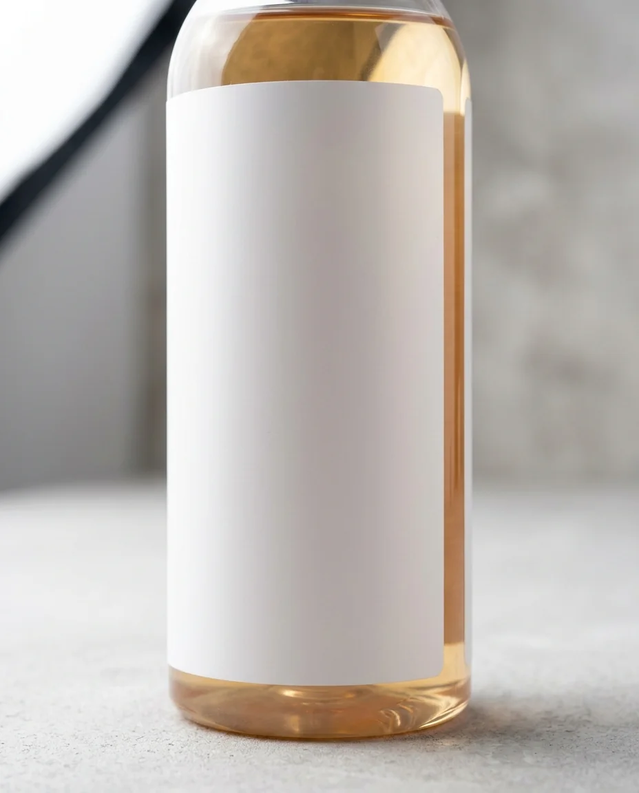 A vinyl label wrapped smoothly around a curved cylindrical container
